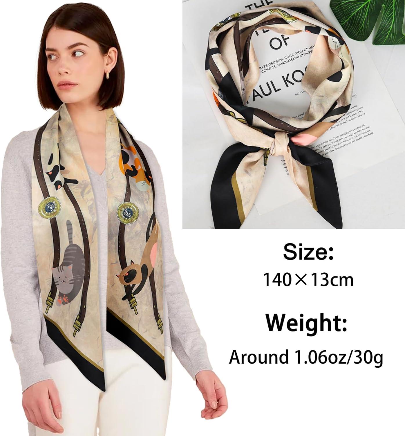 imageEXTREE Satin Scarf Mulberry Silk Printed Head Wrap Hair Band 7quotquot x 59quotquotA049