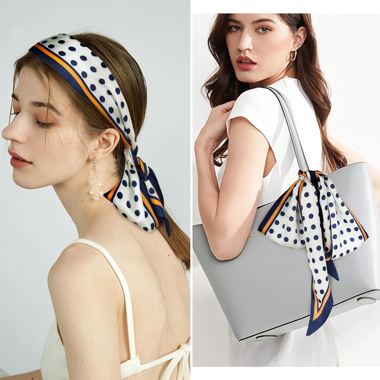 imageEXTREE Satin Scarf Mulberry Silk Printed Head Wrap Hair Band 7quotquot x 59quotquotA050