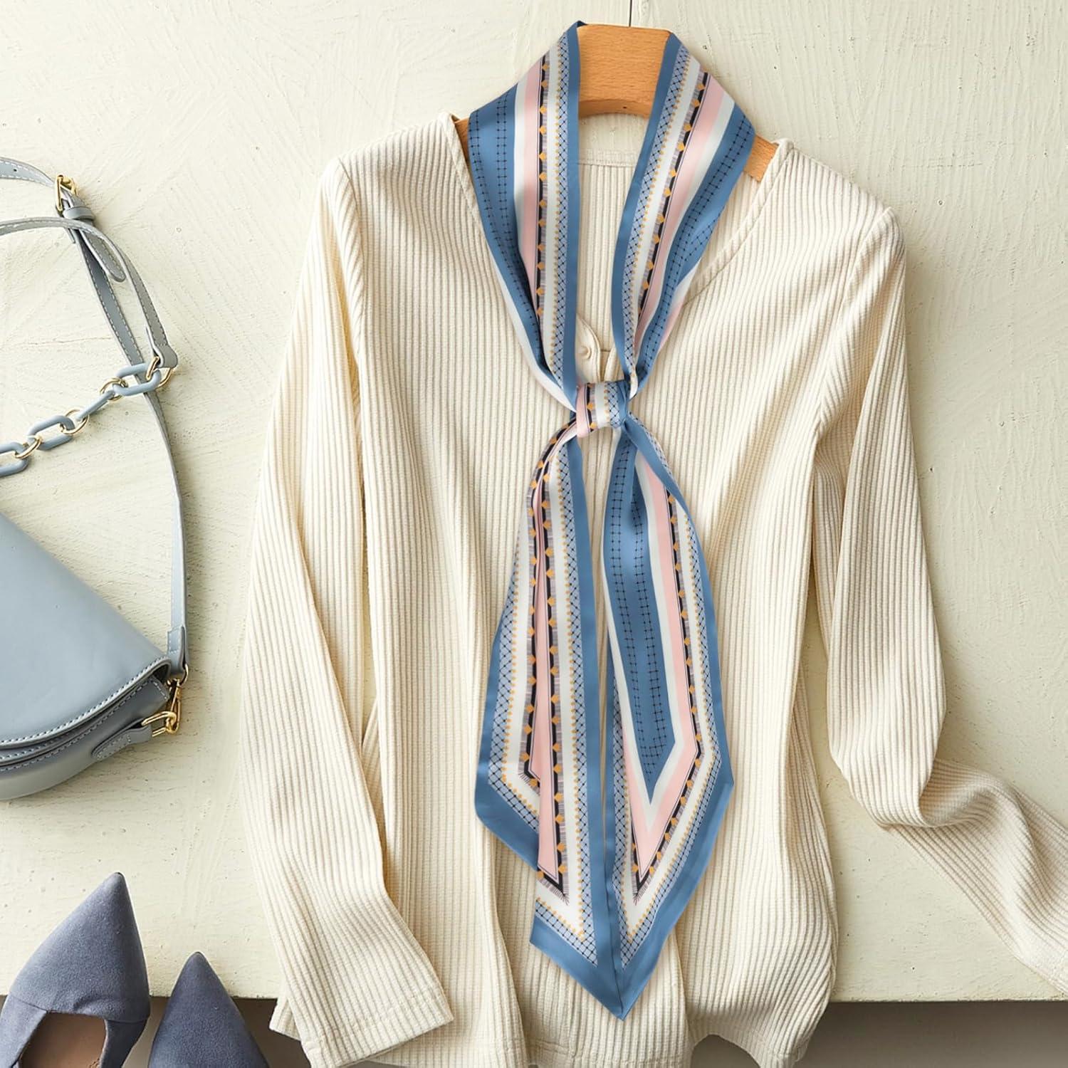 imageEXTREE Satin Scarf Mulberry Silk Printed Head Wrap Hair Band 7quotquot x 59quotquotA051