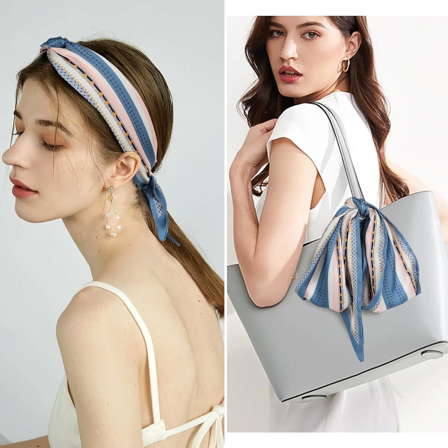 imageEXTREE Satin Scarf Mulberry Silk Printed Head Wrap Hair Band 7quotquot x 59quotquotA051