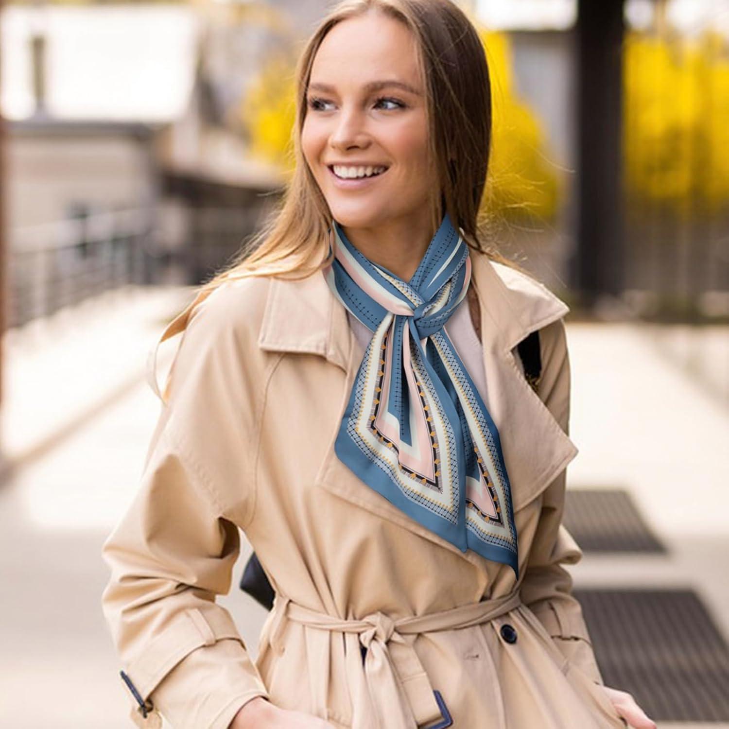 imageEXTREE Satin Scarf Mulberry Silk Printed Head Wrap Hair Band 7quotquot x 59quotquotA051