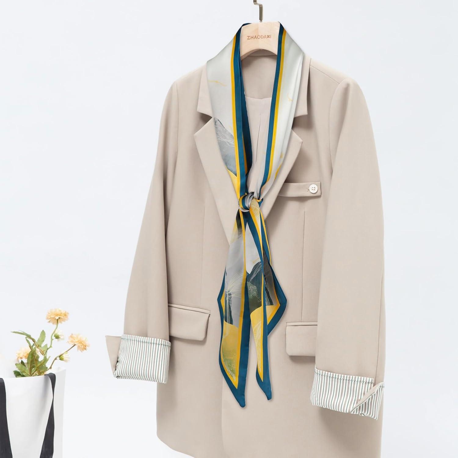 imageEXTREE Satin Scarf Mulberry Silk Printed Head Wrap Hair Band 7quotquot x 59quotquotA052