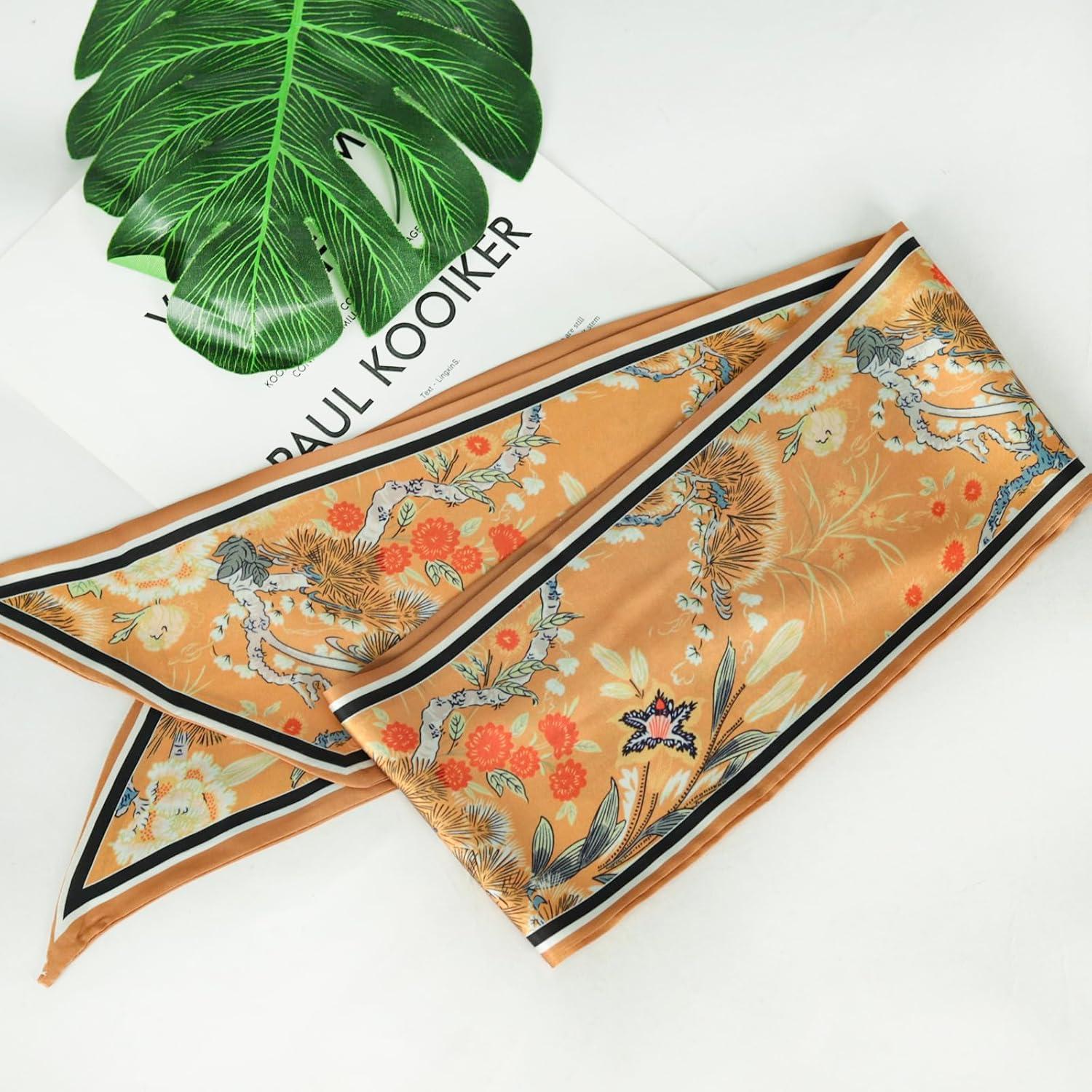 imageEXTREE Satin Scarf Mulberry Silk Printed Head Wrap Hair Band 7quotquot x 59quotquotA056