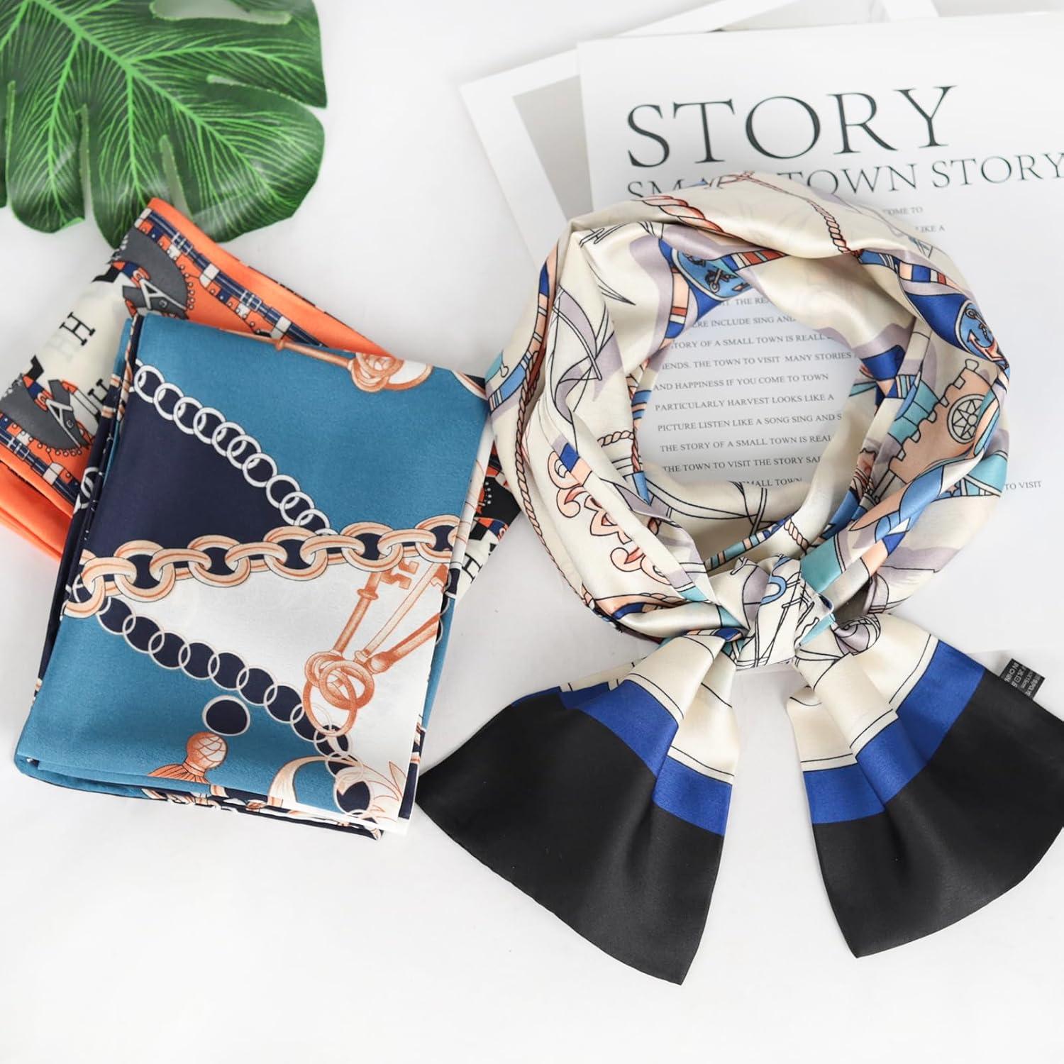 imageEXTREE Satin Scarf Mulberry Silk Printed Head Wrap Hair Band 7quotquot x 59quotquotA057