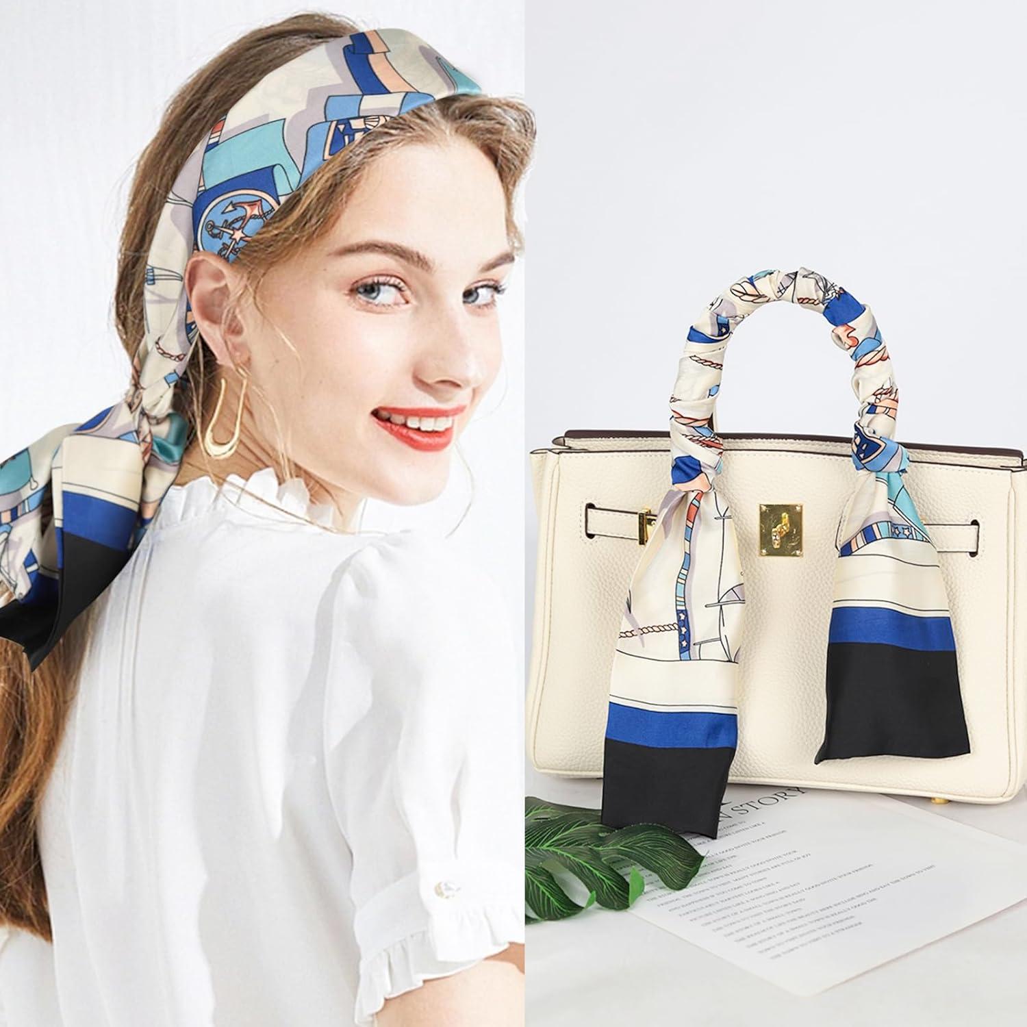 imageEXTREE Satin Scarf Mulberry Silk Printed Head Wrap Hair Band 7quotquot x 59quotquotA057