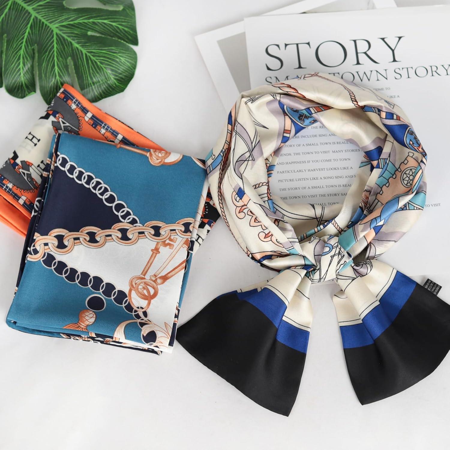 imageEXTREE Satin Scarf Mulberry Silk Printed Head Wrap Hair Band 7quotquot x 59quotquotA058