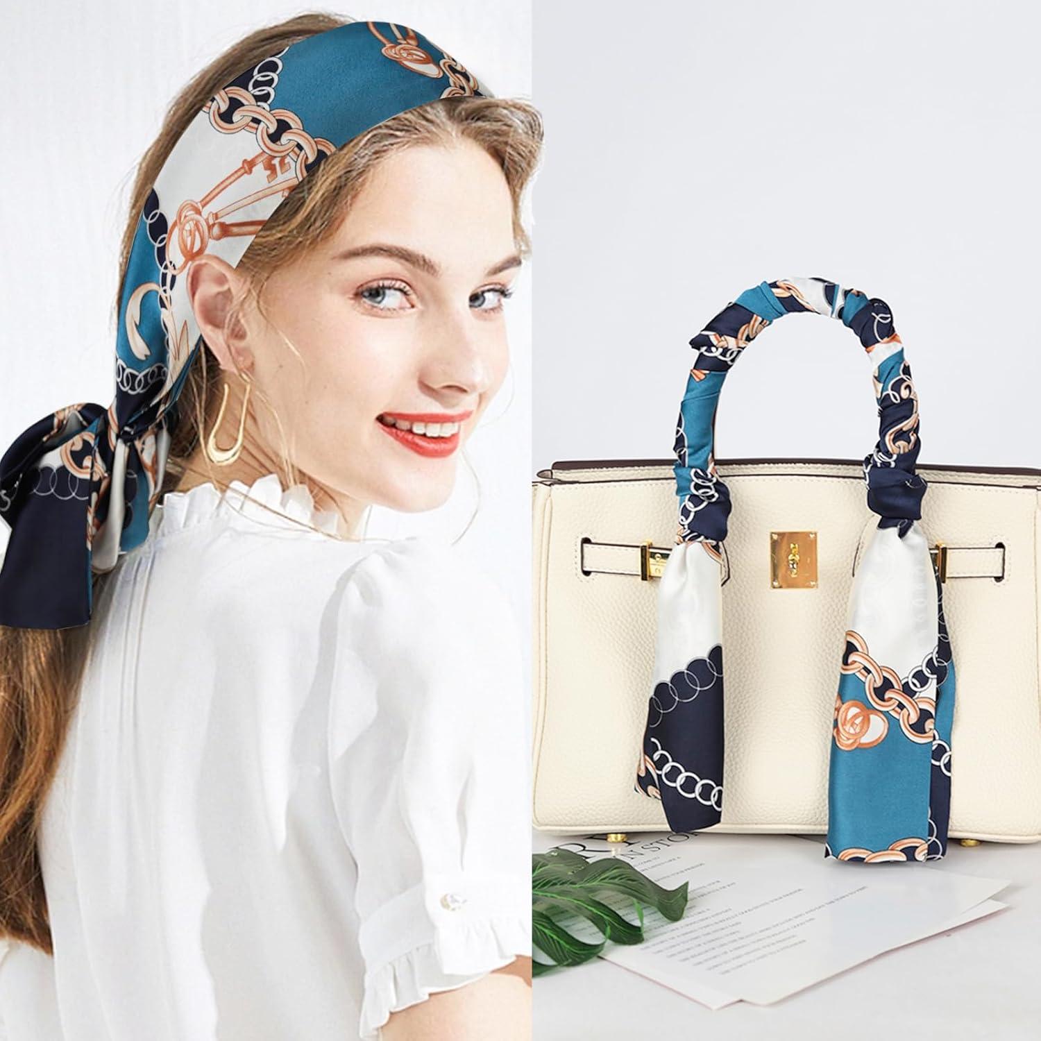 imageEXTREE Satin Scarf Mulberry Silk Printed Head Wrap Hair Band 7quotquot x 59quotquotA059