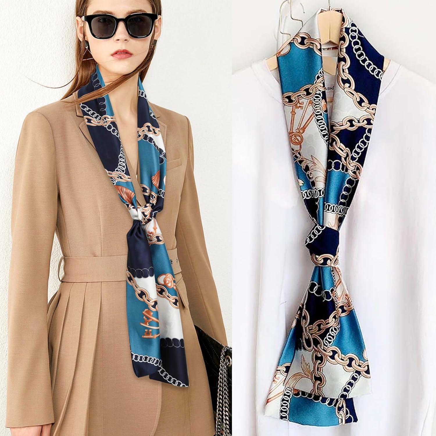 imageEXTREE Satin Scarf Mulberry Silk Printed Head Wrap Hair Band 7quotquot x 59quotquotA059