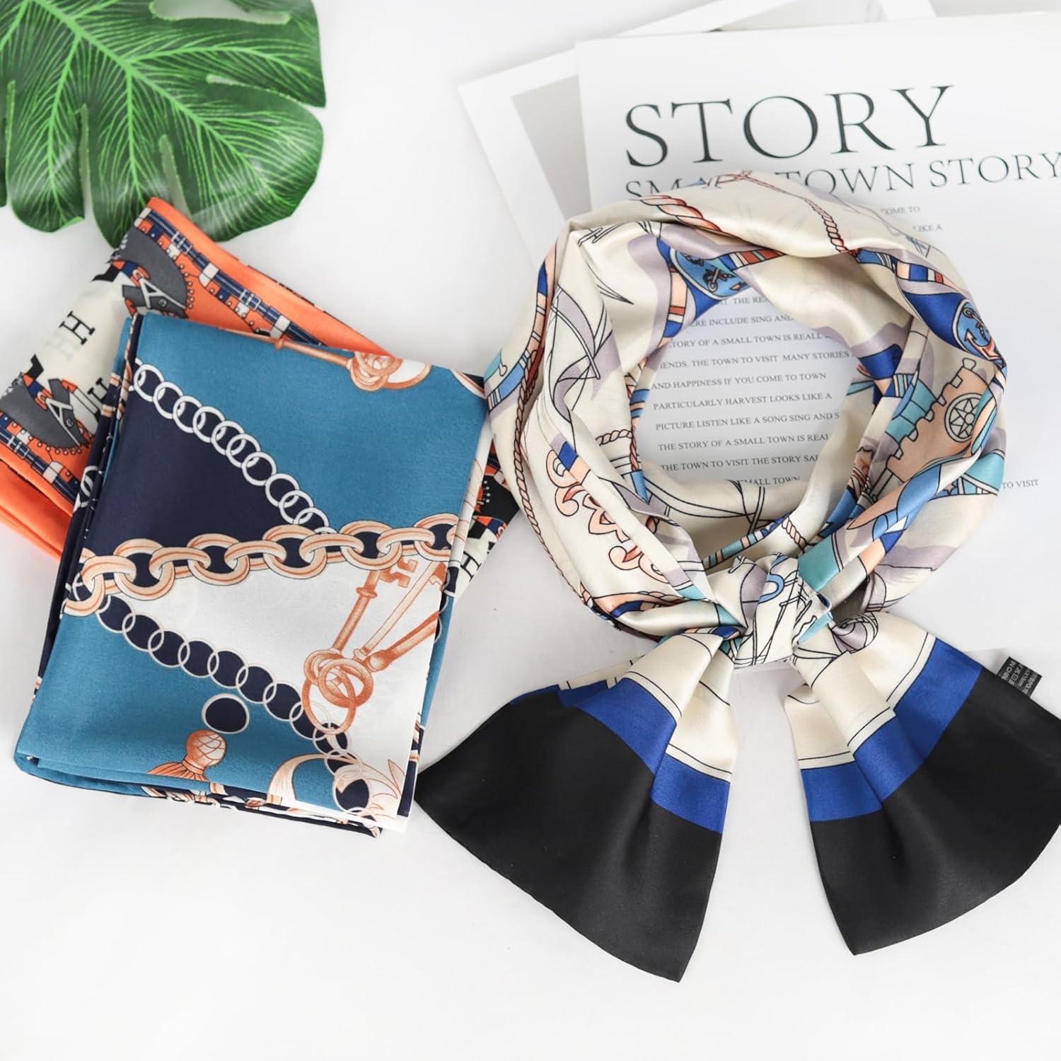 imageEXTREE Satin Scarf Mulberry Silk Printed Head Wrap Hair Band 7quotquot x 59quotquotA059