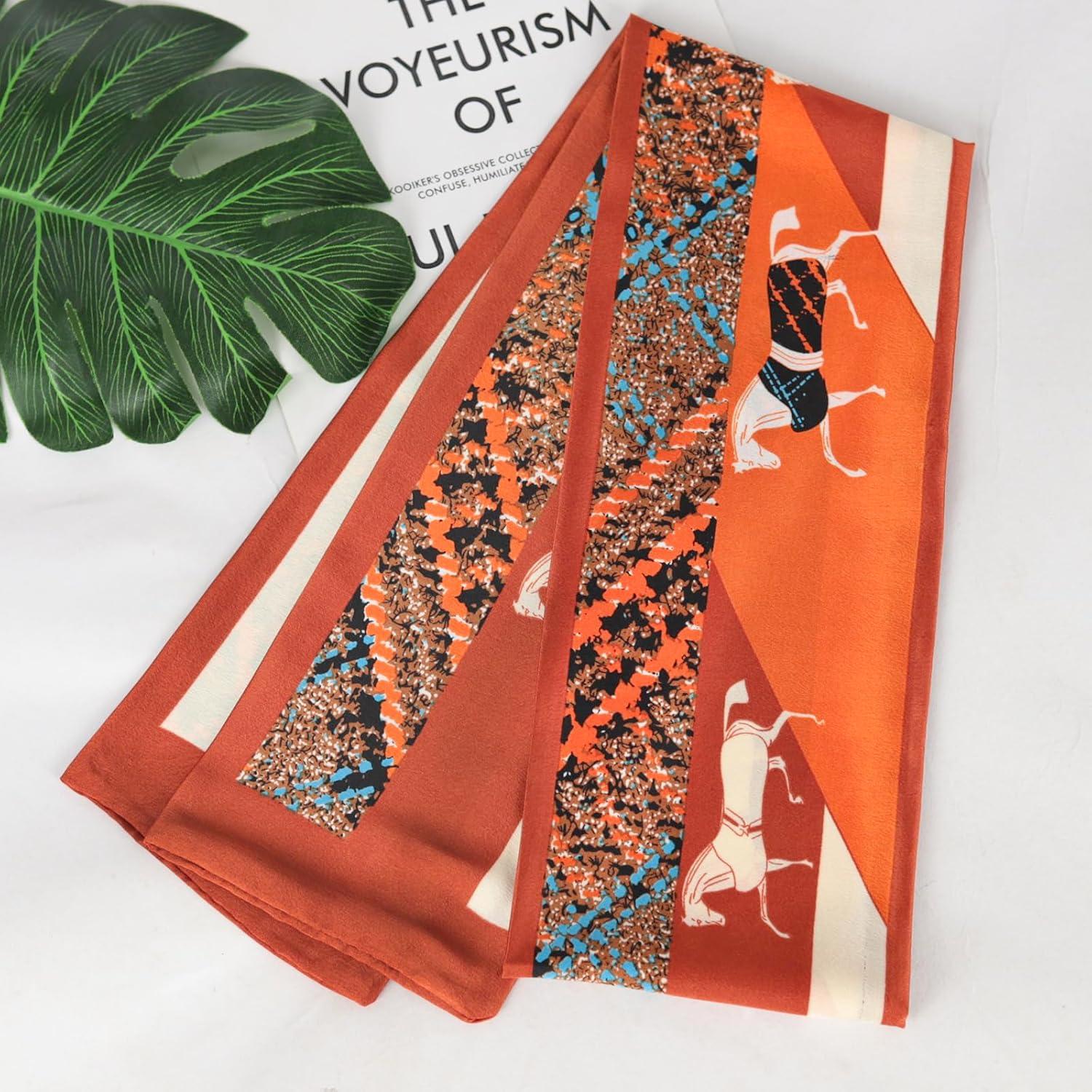 imageEXTREE Satin Scarf Mulberry Silk Printed Head Wrap Hair Band 7quotquot x 59quotquotA062