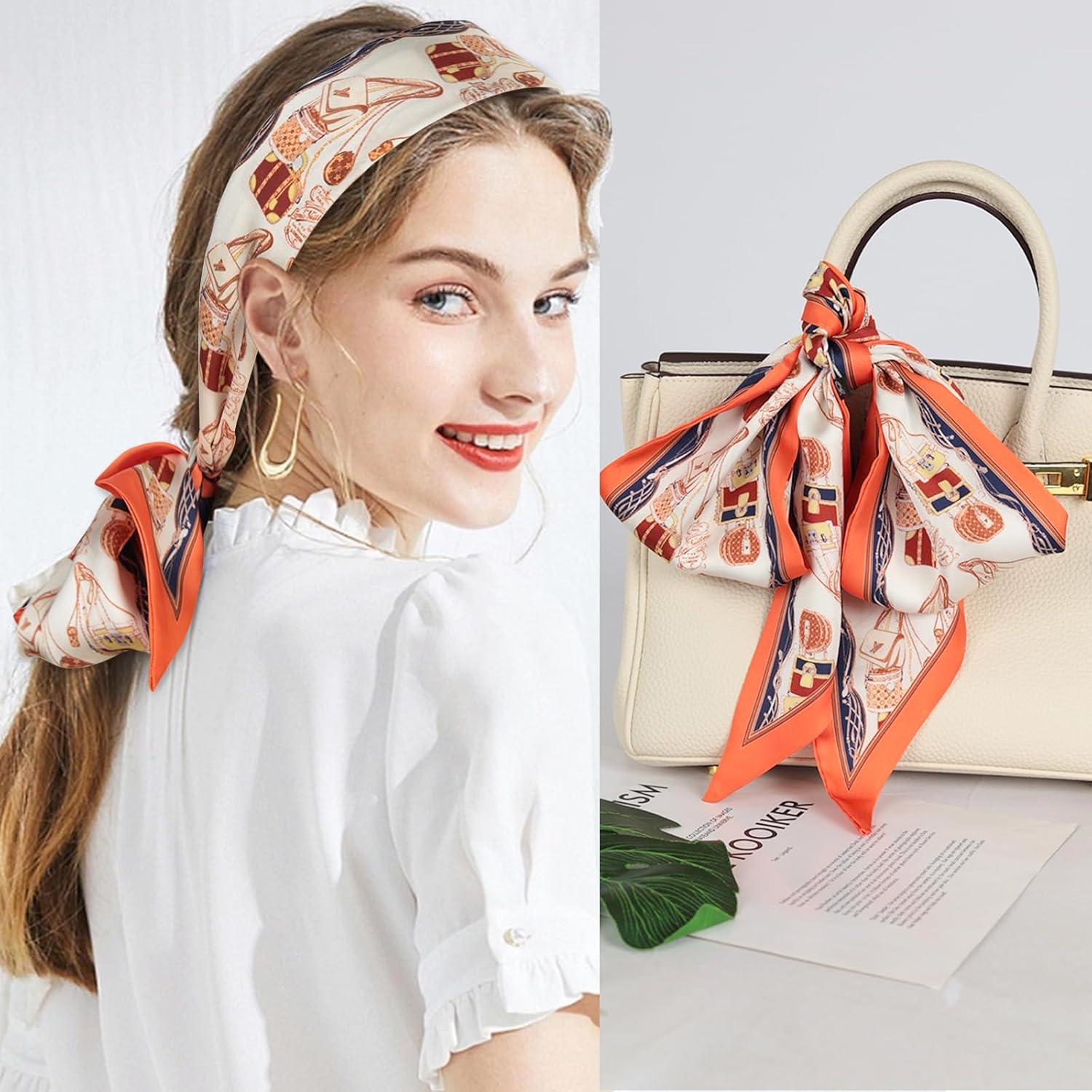 imageEXTREE Satin Scarf Mulberry Silk Printed Head Wrap Hair Band 7quotquot x 59quotquotA063