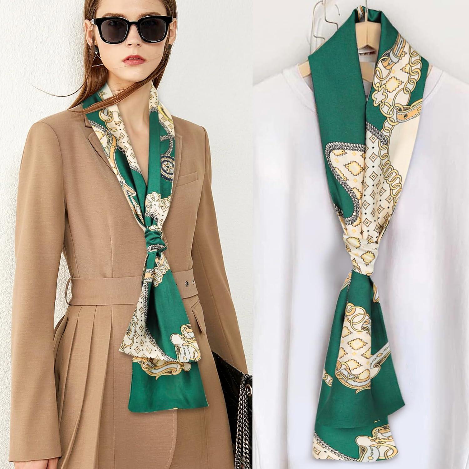 imageEXTREE Satin Scarf Mulberry Silk Printed Head Wrap Hair Band 7quotquot x 59quotquotA067