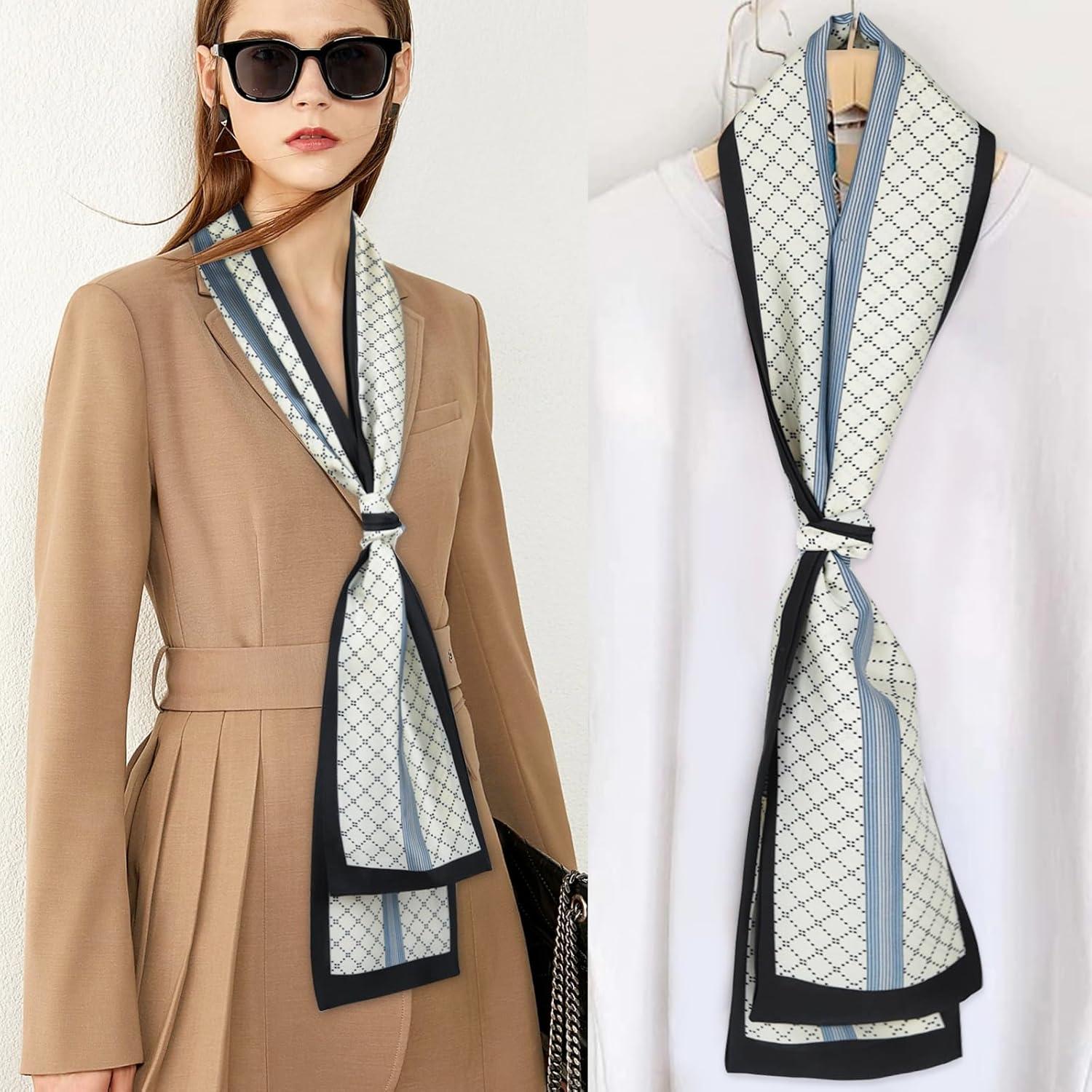 imageEXTREE Satin Scarf Mulberry Silk Printed Head Wrap Hair Band 7quotquot x 59quotquotA068