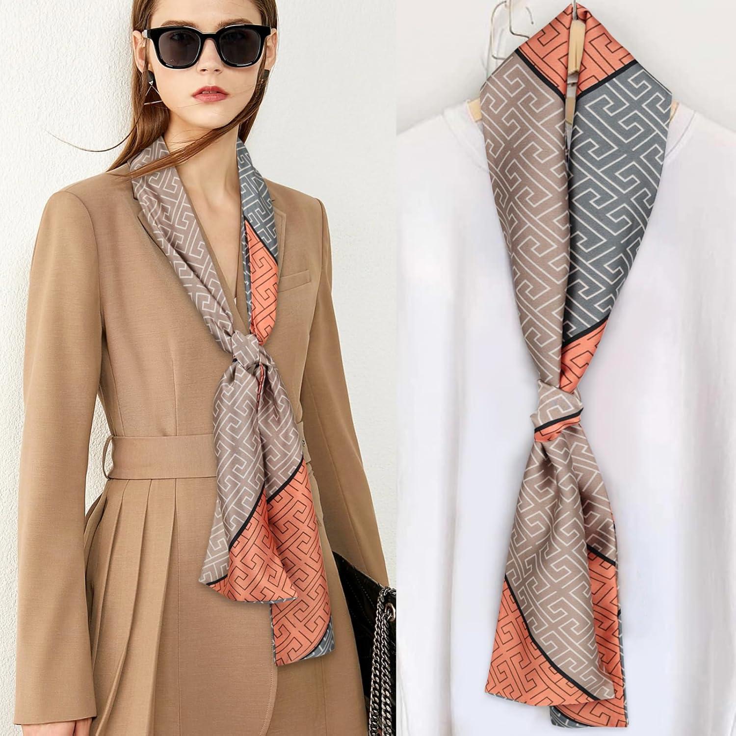 imageEXTREE Satin Scarf Mulberry Silk Printed Head Wrap Hair Band 7quotquot x 59quotquotA069