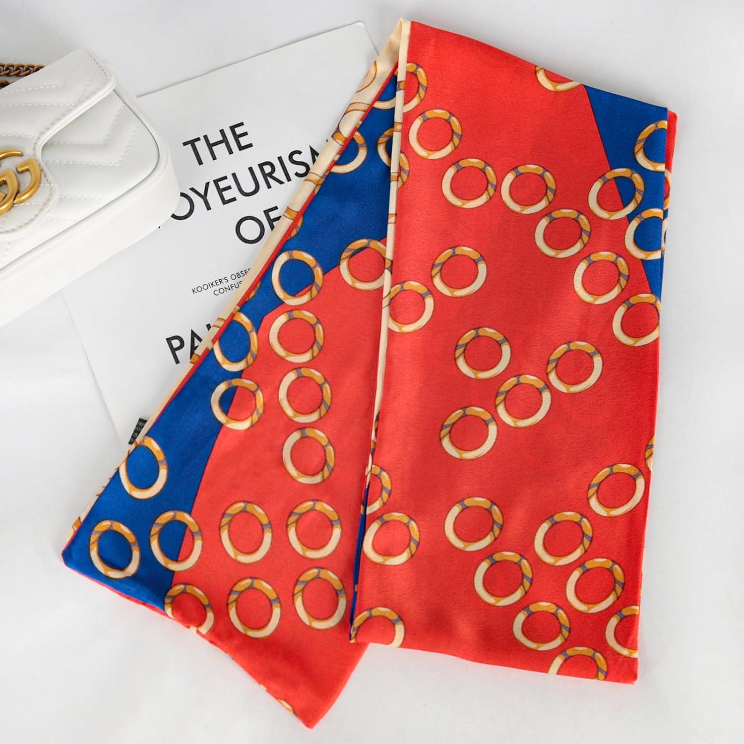 imageEXTREE Satin Scarf Mulberry Silk Printed Head Wrap Hair Band 7quotquot x 59quotquotA070