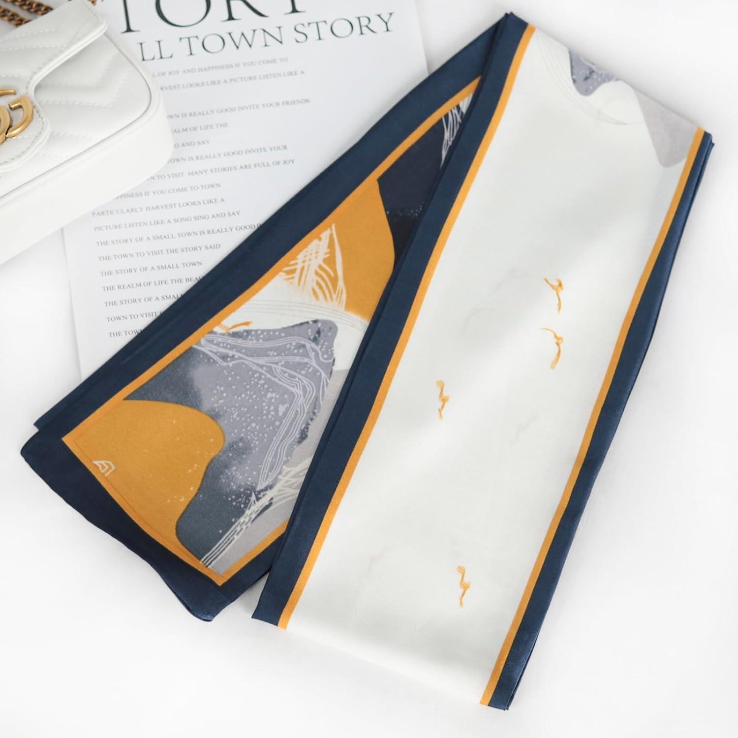 imageEXTREE Satin Scarf Mulberry Silk Printed Head Wrap Hair Band 7quotquot x 59quotquotA072