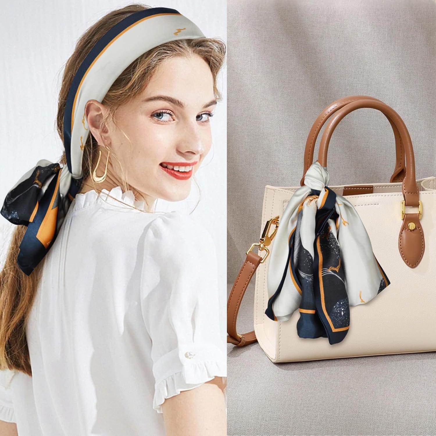 imageEXTREE Satin Scarf Mulberry Silk Printed Head Wrap Hair Band 7quotquot x 59quotquotA072