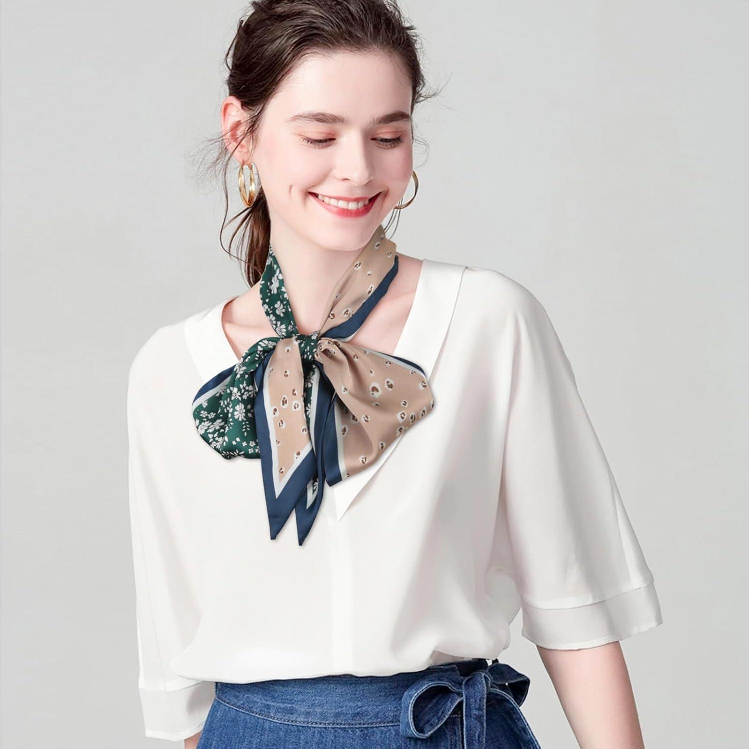 imageEXTREE Satin Scarf Mulberry Silk Printed Head Wrap Hair Band 7quotquot x 59quotquotA073