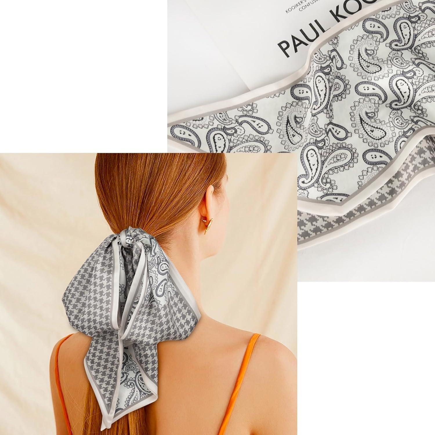 imageEXTREE Satin Scarf Mulberry Silk Printed Head Wrap Hair Band 7quotquot x 59quotquotA075