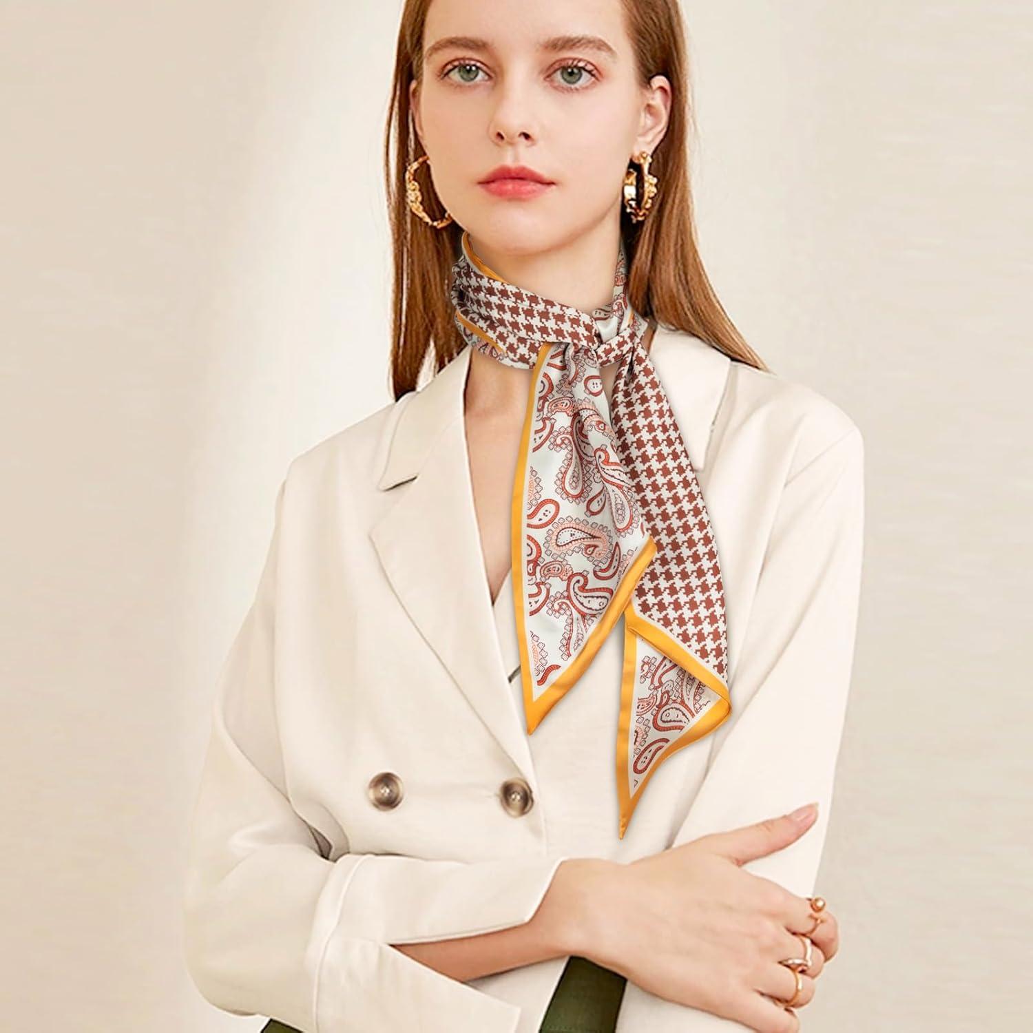 imageEXTREE Satin Scarf Mulberry Silk Printed Head Wrap Hair Band 7quotquot x 59quotquotA076