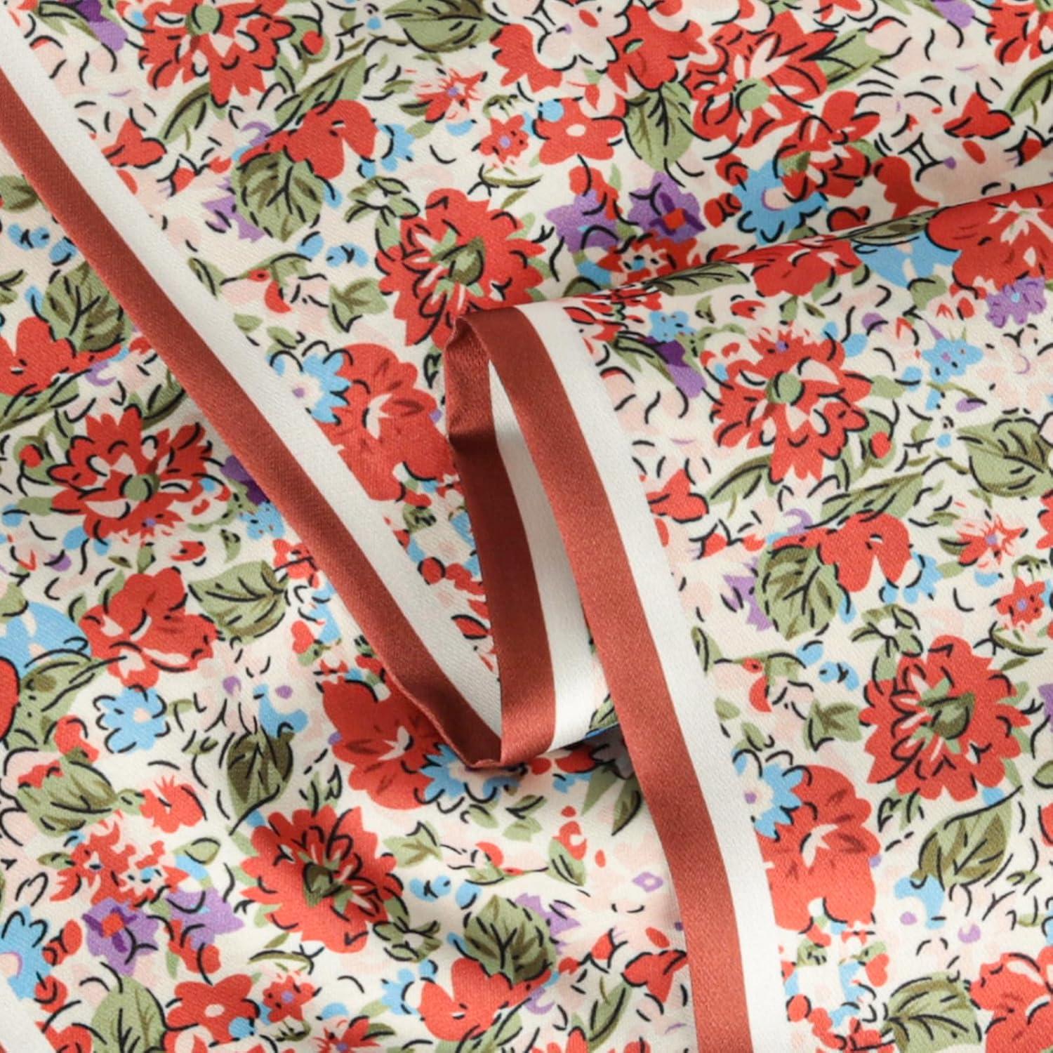 imageEXTREE Satin Scarf Mulberry Silk Printed Head Wrap Hair Band 7quotquot x 59quotquotA077