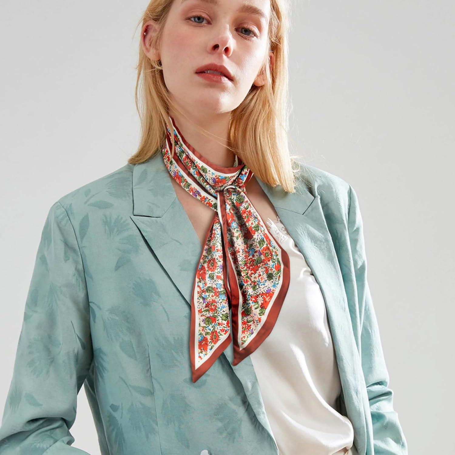 imageEXTREE Satin Scarf Mulberry Silk Printed Head Wrap Hair Band 7quotquot x 59quotquotA077