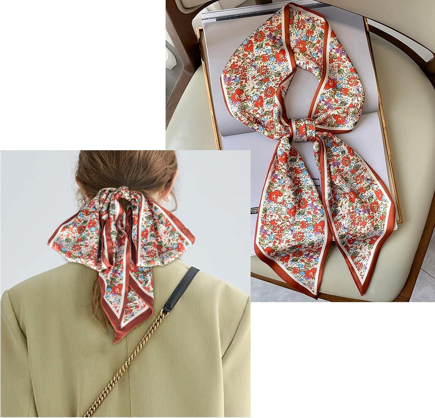 imageEXTREE Satin Scarf Mulberry Silk Printed Head Wrap Hair Band 7quotquot x 59quotquotA077