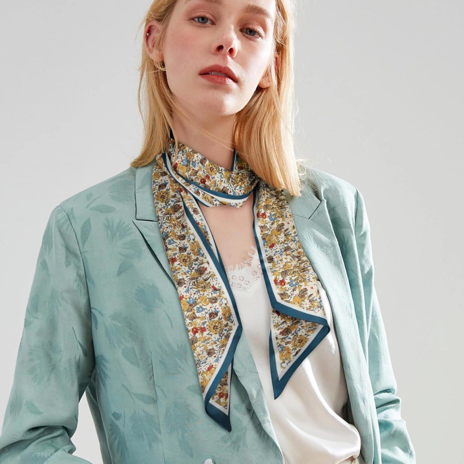 imageEXTREE Satin Scarf Mulberry Silk Printed Head Wrap Hair Band 7quotquot x 59quotquotA078