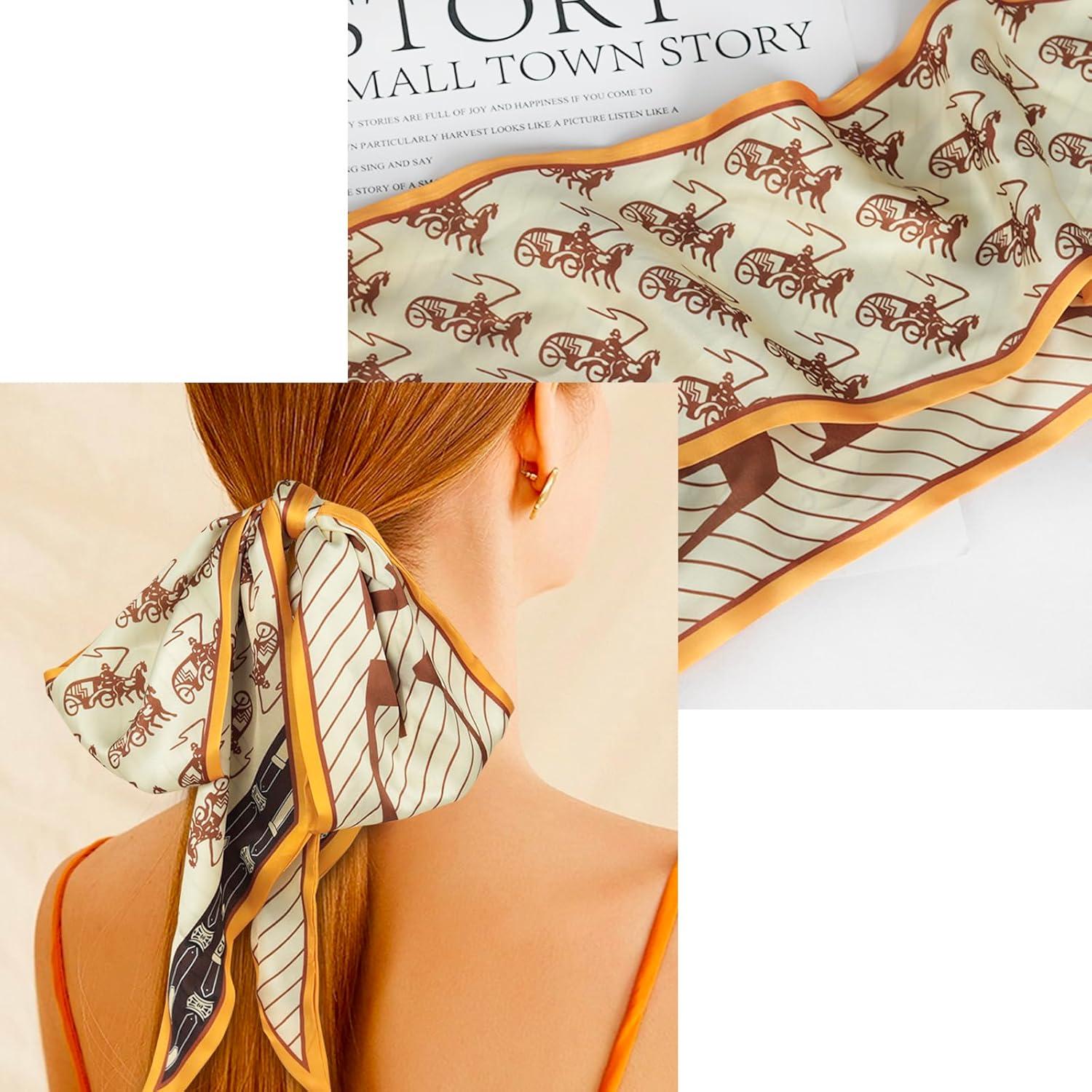 imageEXTREE Satin Scarf Mulberry Silk Printed Head Wrap Hair Band 7quotquot x 59quotquotA079