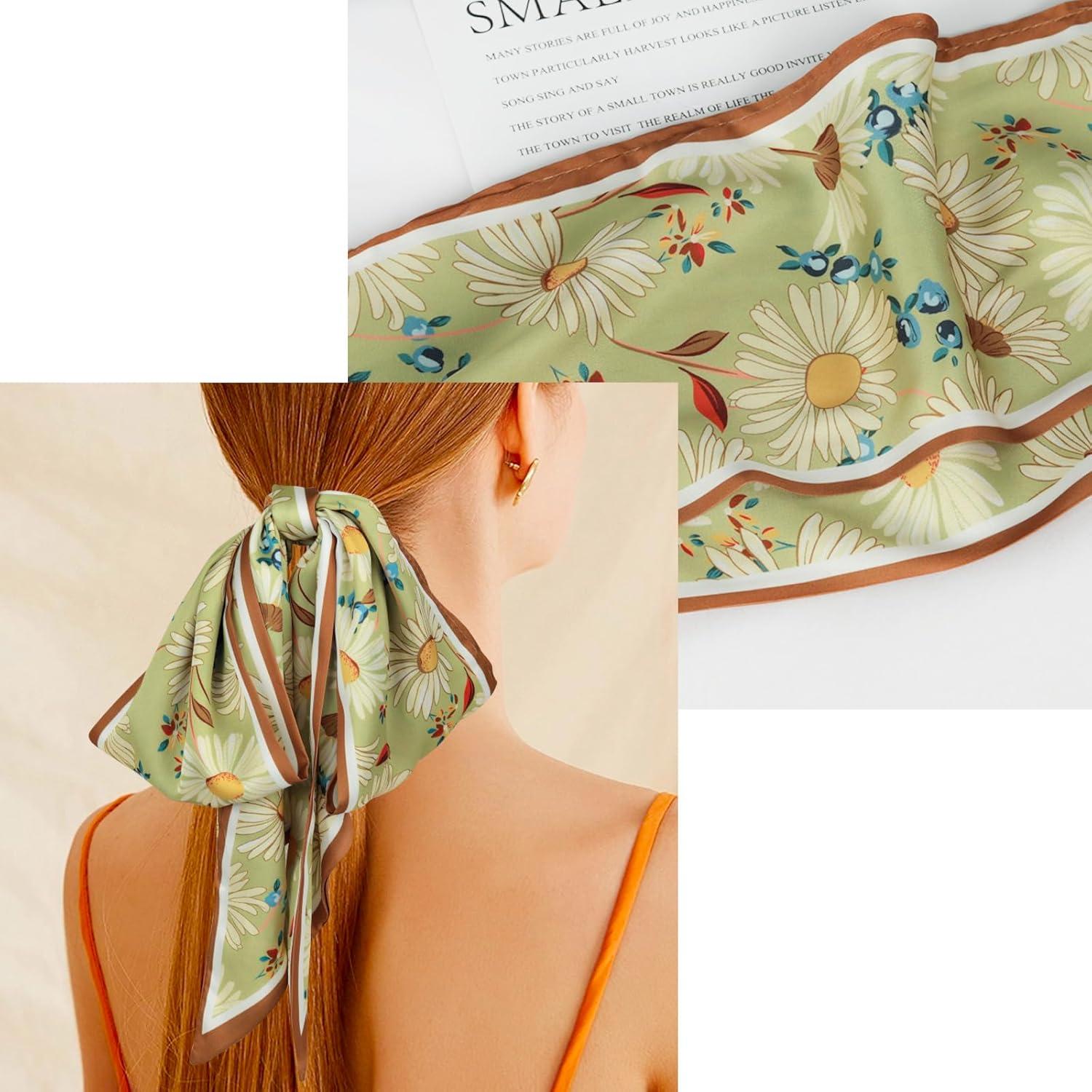 imageEXTREE Satin Scarf Mulberry Silk Printed Head Wrap Hair Band 7quotquot x 59quotquotA080