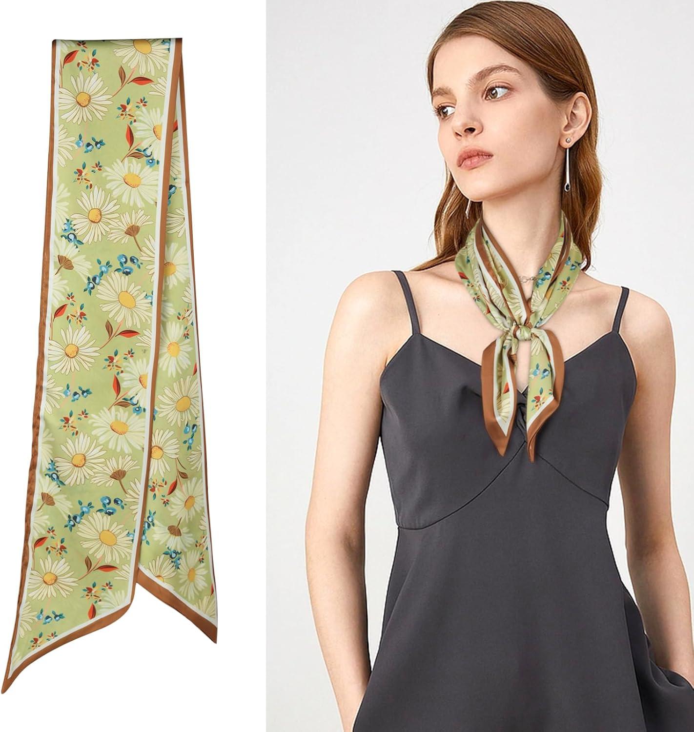 imageEXTREE Satin Scarf Mulberry Silk Printed Head Wrap Hair Band 7quotquot x 59quotquotA080