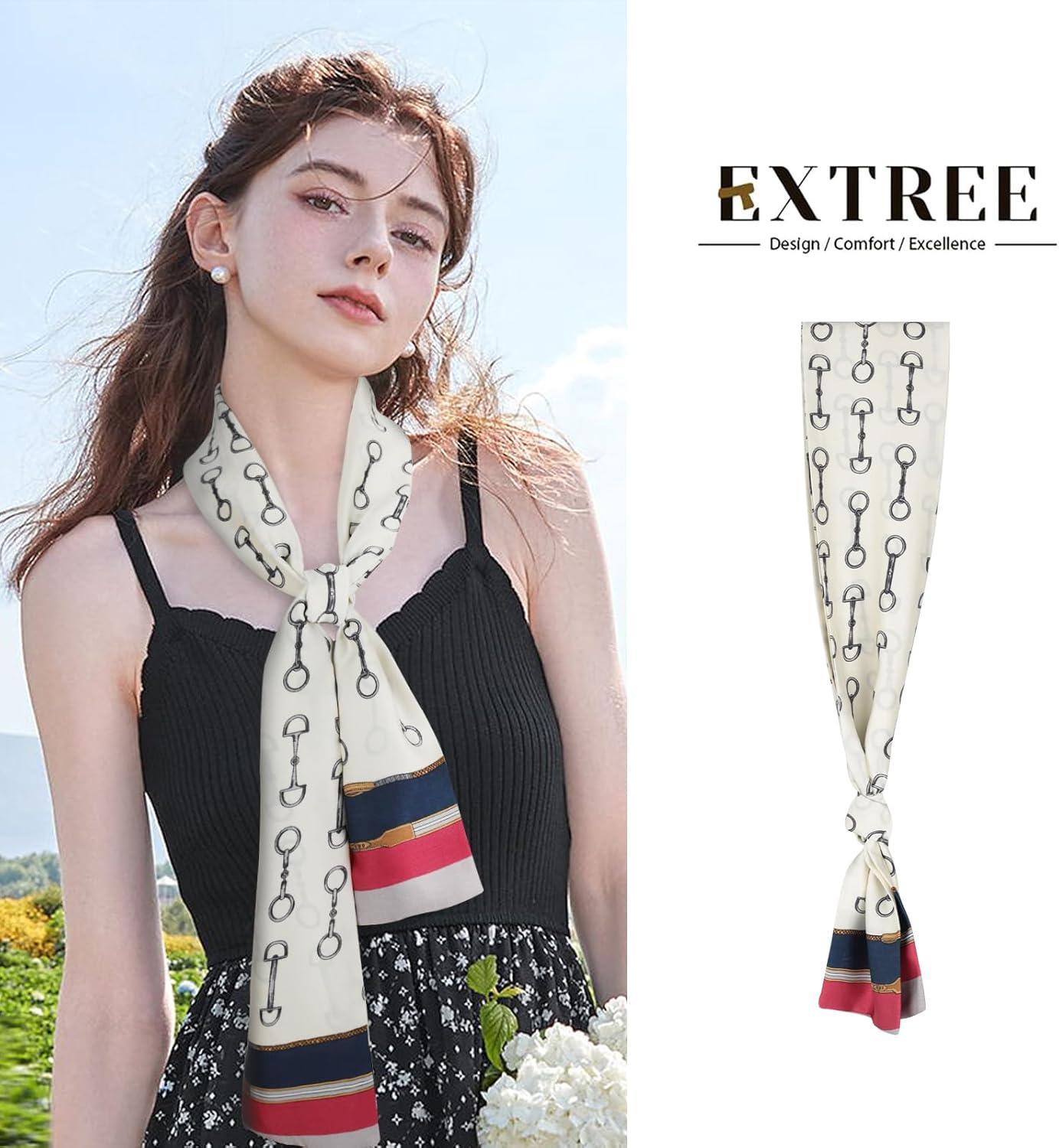 imageEXTREE Satin Scarf Mulberry Silk Printed Head Wrap Hair Band 7quotquot x 59quotquotA081