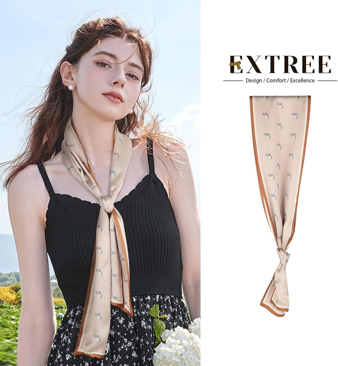 imageEXTREE Satin Scarf Mulberry Silk Printed Head Wrap Hair Band 7quotquot x 59quotquotA082