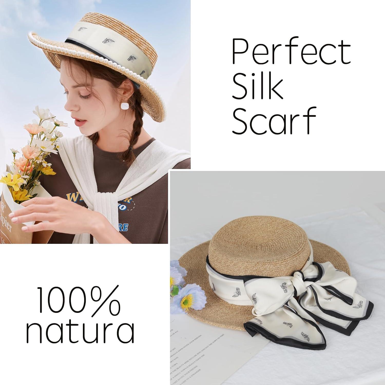 imageEXTREE Satin Scarf Mulberry Silk Printed Head Wrap Hair Band 7quotquot x 59quotquotA083