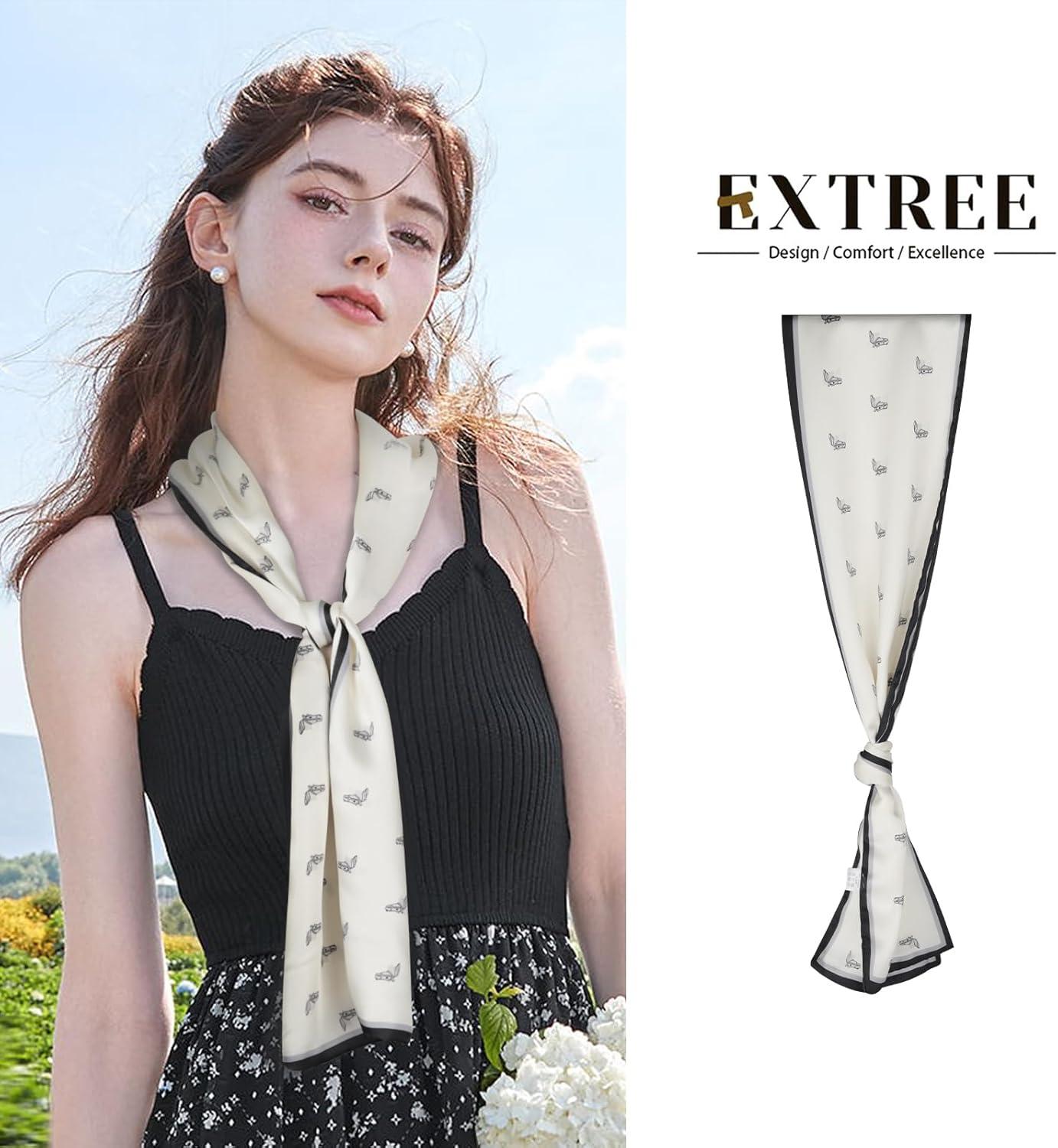 imageEXTREE Satin Scarf Mulberry Silk Printed Head Wrap Hair Band 7quotquot x 59quotquotA083