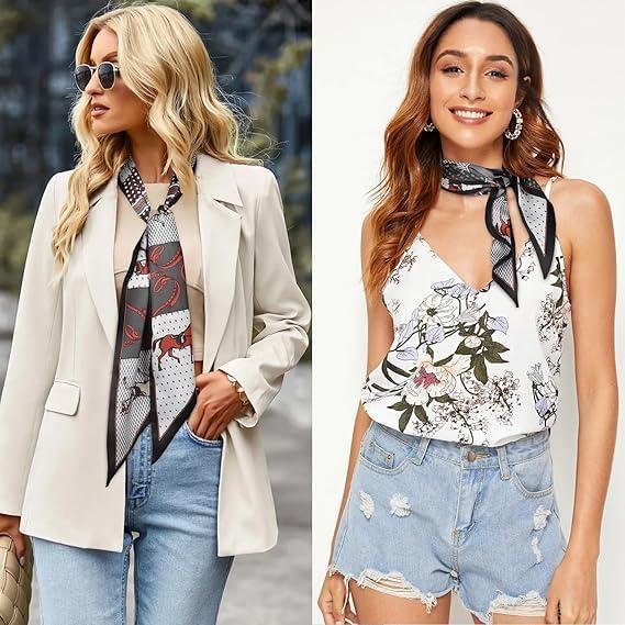 imageEXTREE Satin Scarf Mulberry Silk Printed Head Wrap Hair Band 7quotquot x 59quotquotA084