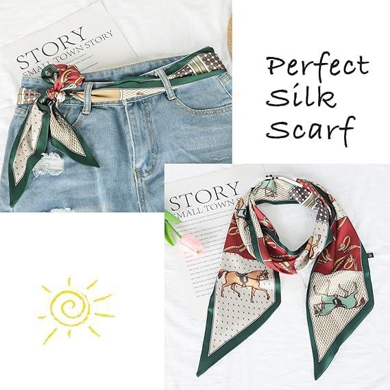 imageEXTREE Satin Scarf Mulberry Silk Printed Head Wrap Hair Band 7quotquot x 59quotquotA085