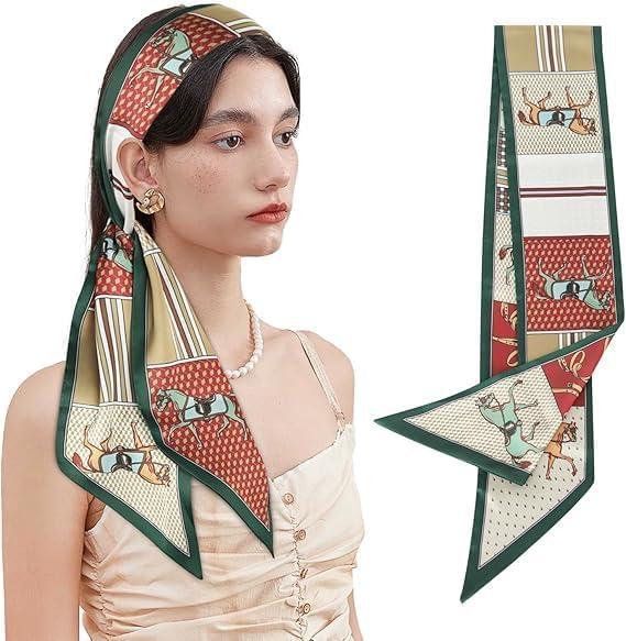 imageEXTREE Satin Scarf Mulberry Silk Printed Head Wrap Hair Band 7quotquot x 59quotquotA085