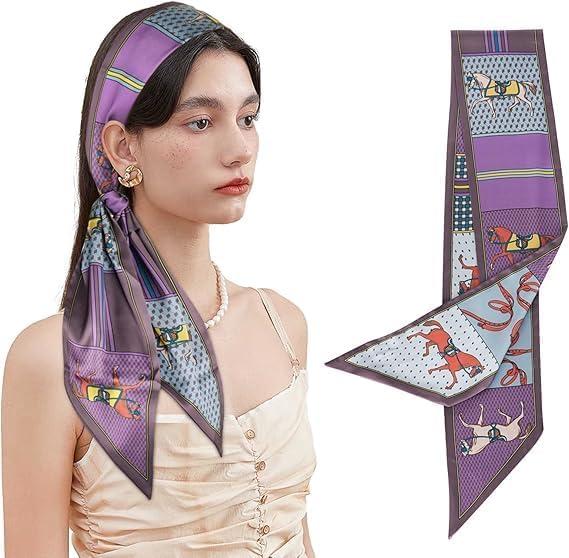 imageEXTREE Satin Scarf Mulberry Silk Printed Head Wrap Hair Band 7quotquot x 59quotquotA086