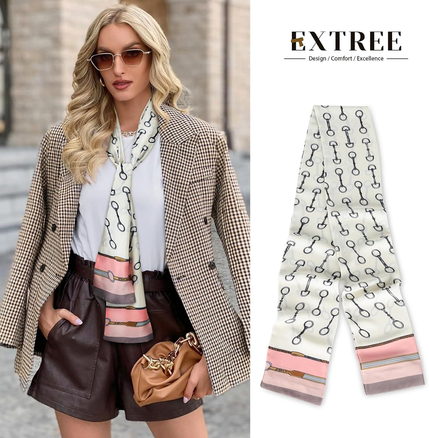 imageEXTREE Satin Scarf Mulberry Silk Printed Head Wrap Hair Band 7quotquot x 59quotquotA087