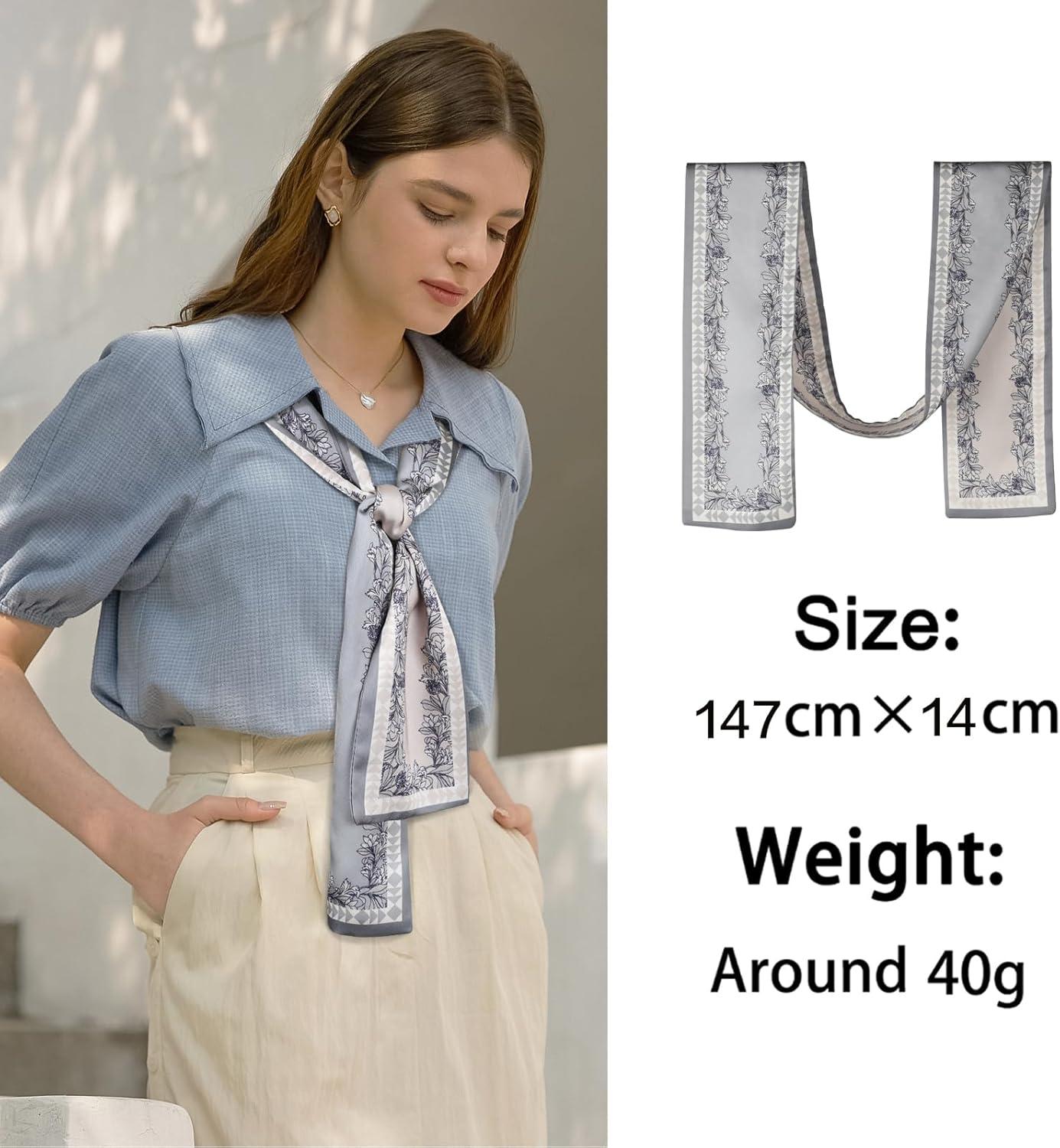 imageEXTREE Satin Scarf Mulberry Silk Printed Head Wrap Hair Band 7quotquot x 59quotquotA088