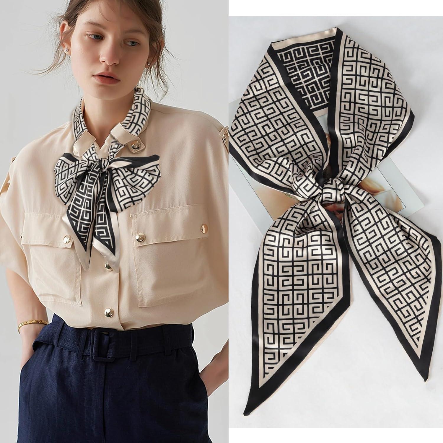 imageEXTREE Satin Scarf Mulberry Silk Printed Head Wrap Hair Band 7quotquot x 59quotquotA090