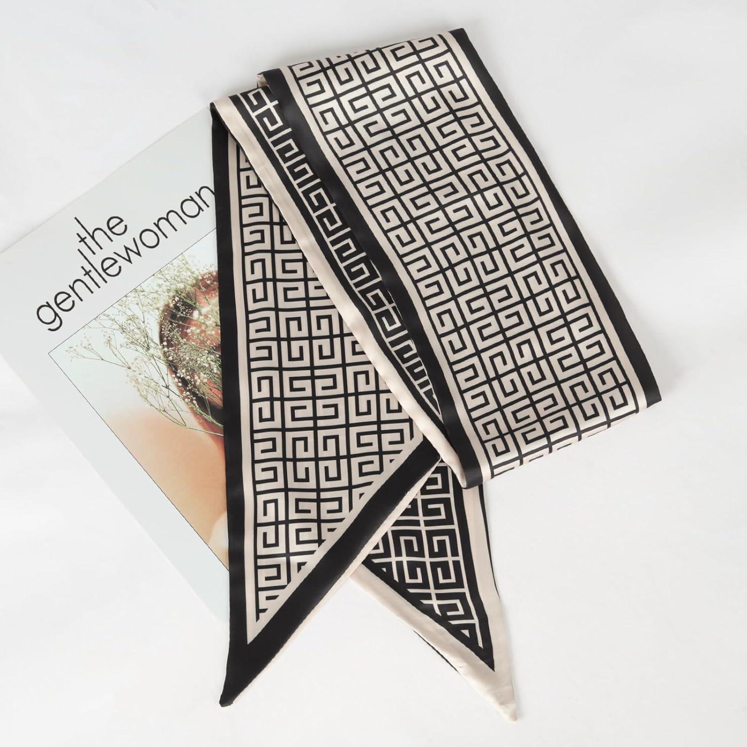 imageEXTREE Satin Scarf Mulberry Silk Printed Head Wrap Hair Band 7quotquot x 59quotquotA090