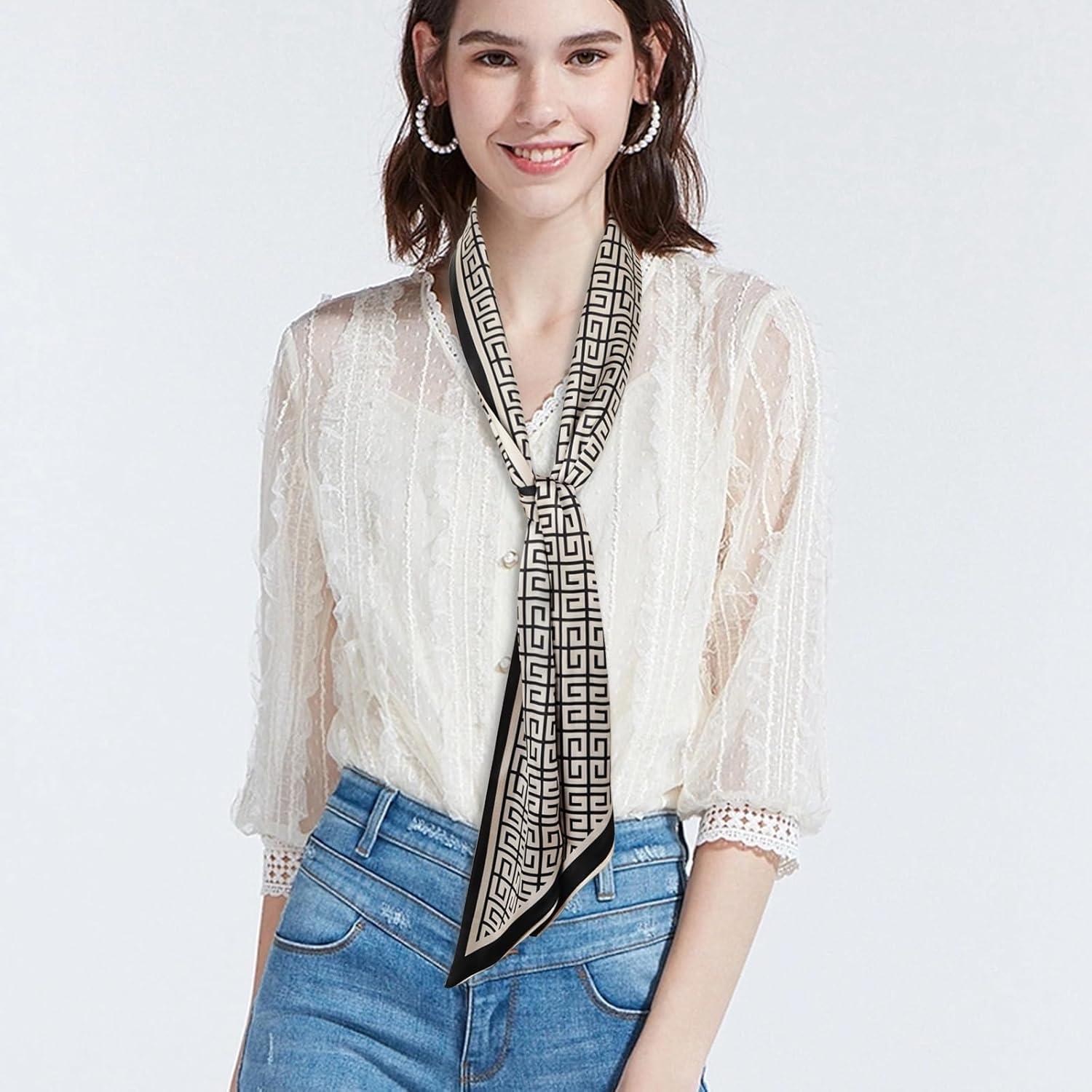 imageEXTREE Satin Scarf Mulberry Silk Printed Head Wrap Hair Band 7quotquot x 59quotquotA090