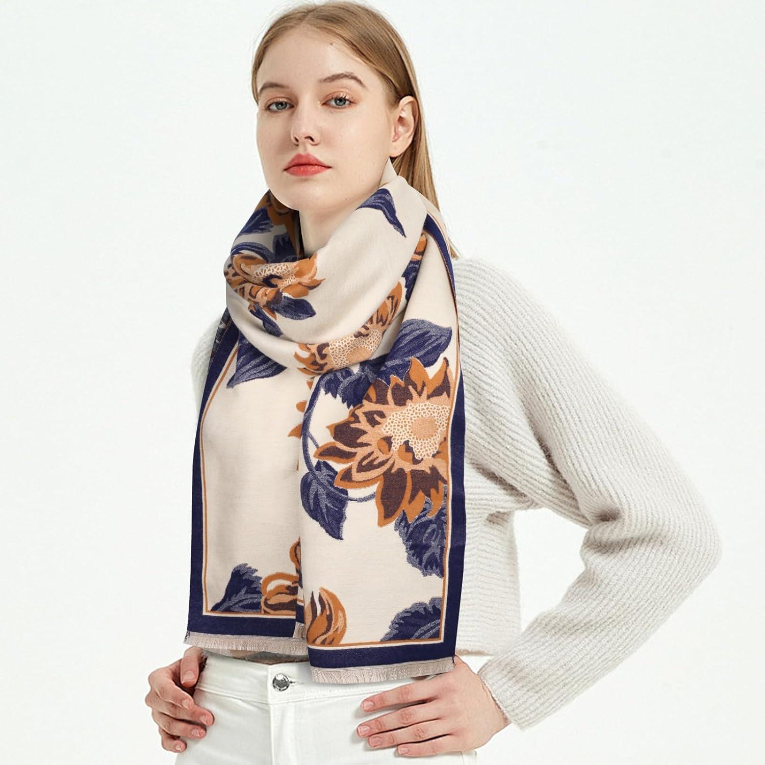 imageEXTREE Scarfs for Women Pashmina Silky Shawl Wrap for Evening Dressing Blanket Open Front Poncho CapeA Chinese Style Caramel Rice