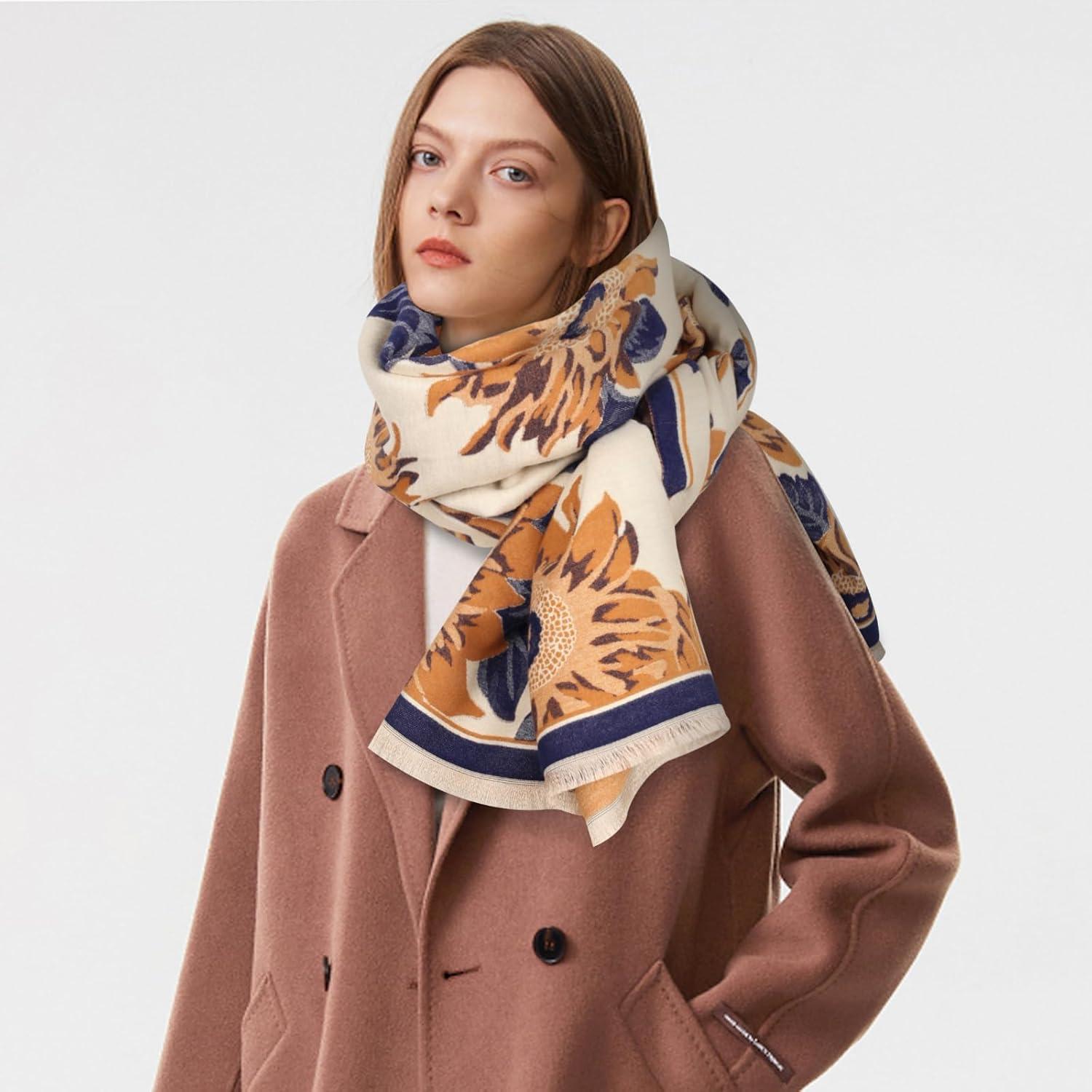 imageEXTREE Scarfs for Women Pashmina Silky Shawl Wrap for Evening Dressing Blanket Open Front Poncho CapeA Chinese Style Caramel Rice