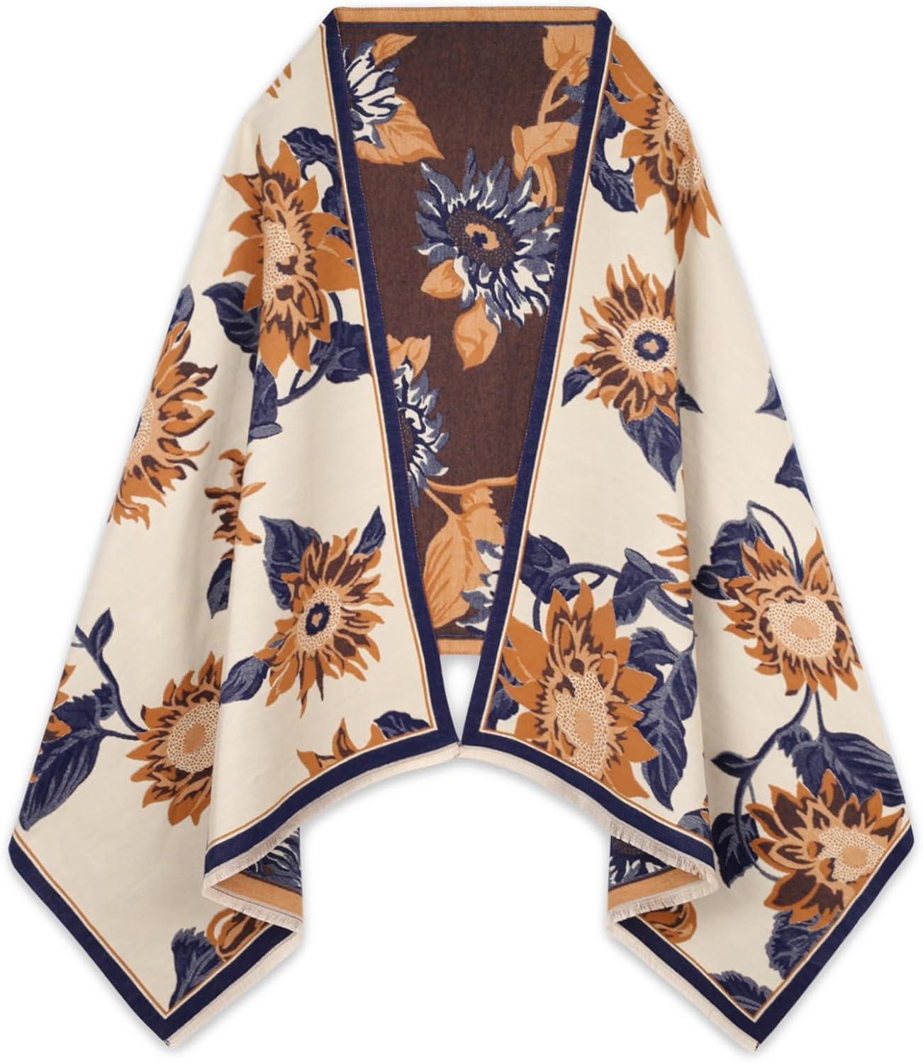 imageEXTREE Scarfs for Women Pashmina Silky Shawl Wrap for Evening Dressing Blanket Open Front Poncho CapeA Chinese Style Caramel Rice