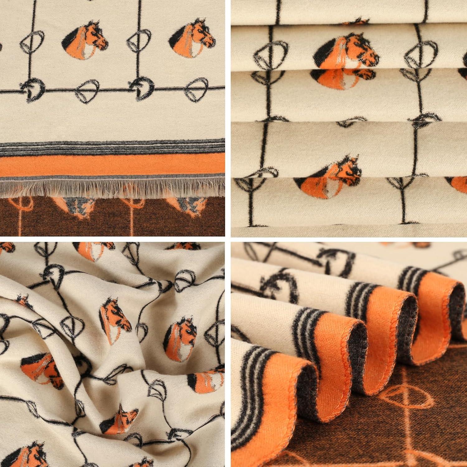 imageEXTREE Scarfs for Women Pashmina Silky Shawl Wrap for Evening Dressing Blanket Open Front Poncho CapeA Orange Grid Pony Head