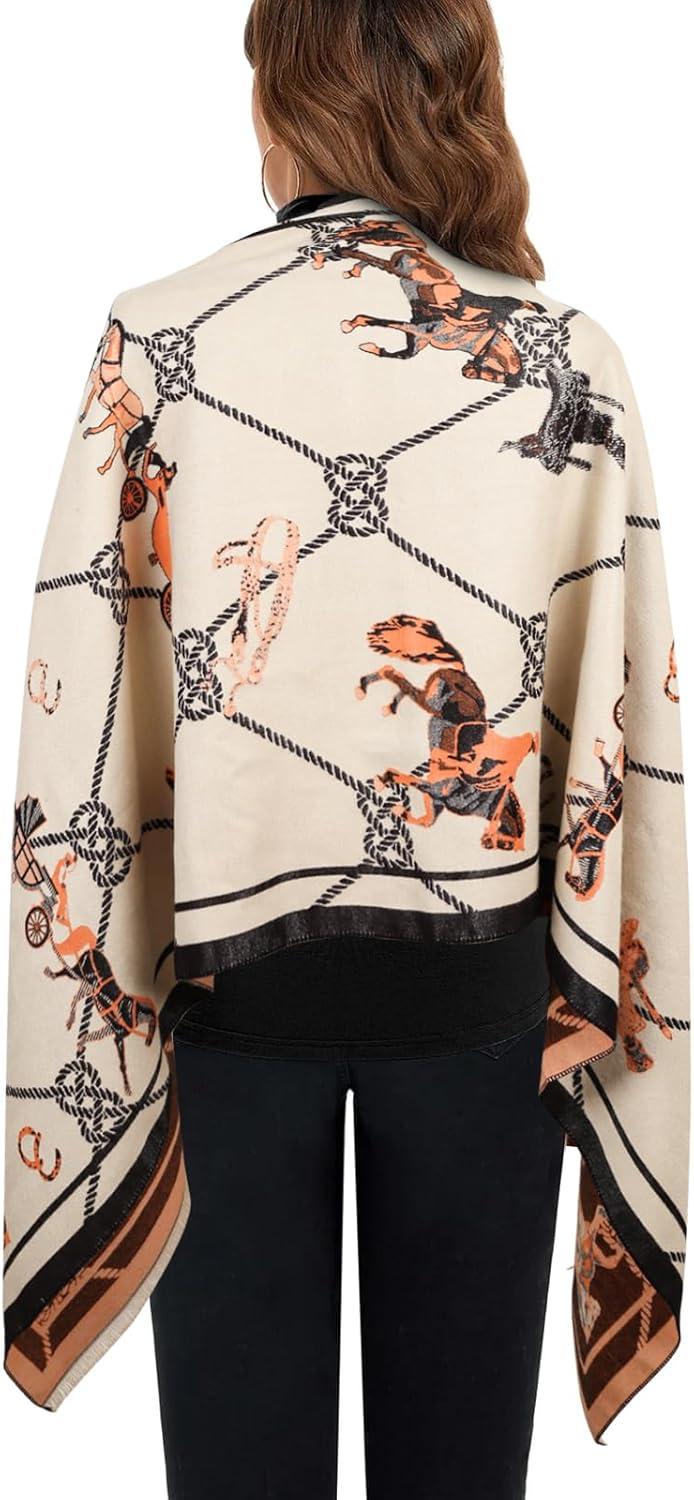 imageEXTREE Scarfs for Women Pashmina Silky Shawl Wrap for Evening Dressing Blanket Open Front Poncho CapeBeige Orange