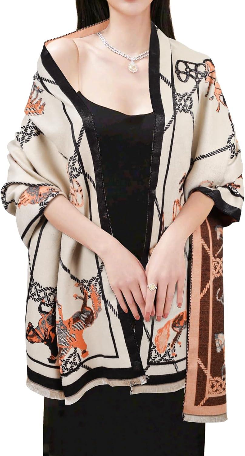 imageEXTREE Scarfs for Women Pashmina Silky Shawl Wrap for Evening Dressing Blanket Open Front Poncho CapeBeige Orange